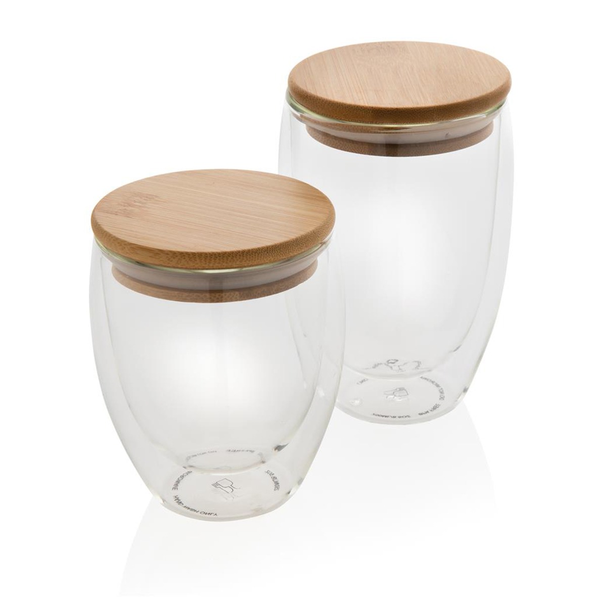 Set de 2 verres double paroi 250ml avec couvercle en bambou (transparent,  Verre, 356g) comme objets publicitaires Sur