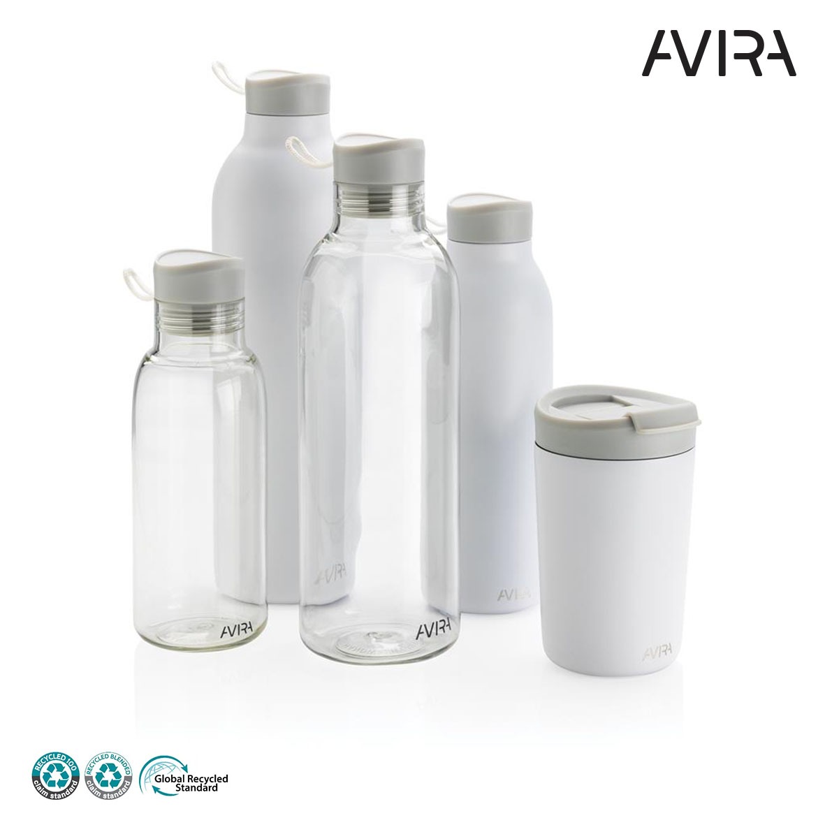 Bouteille d’eau rpet recycle personnalise avira-blanche