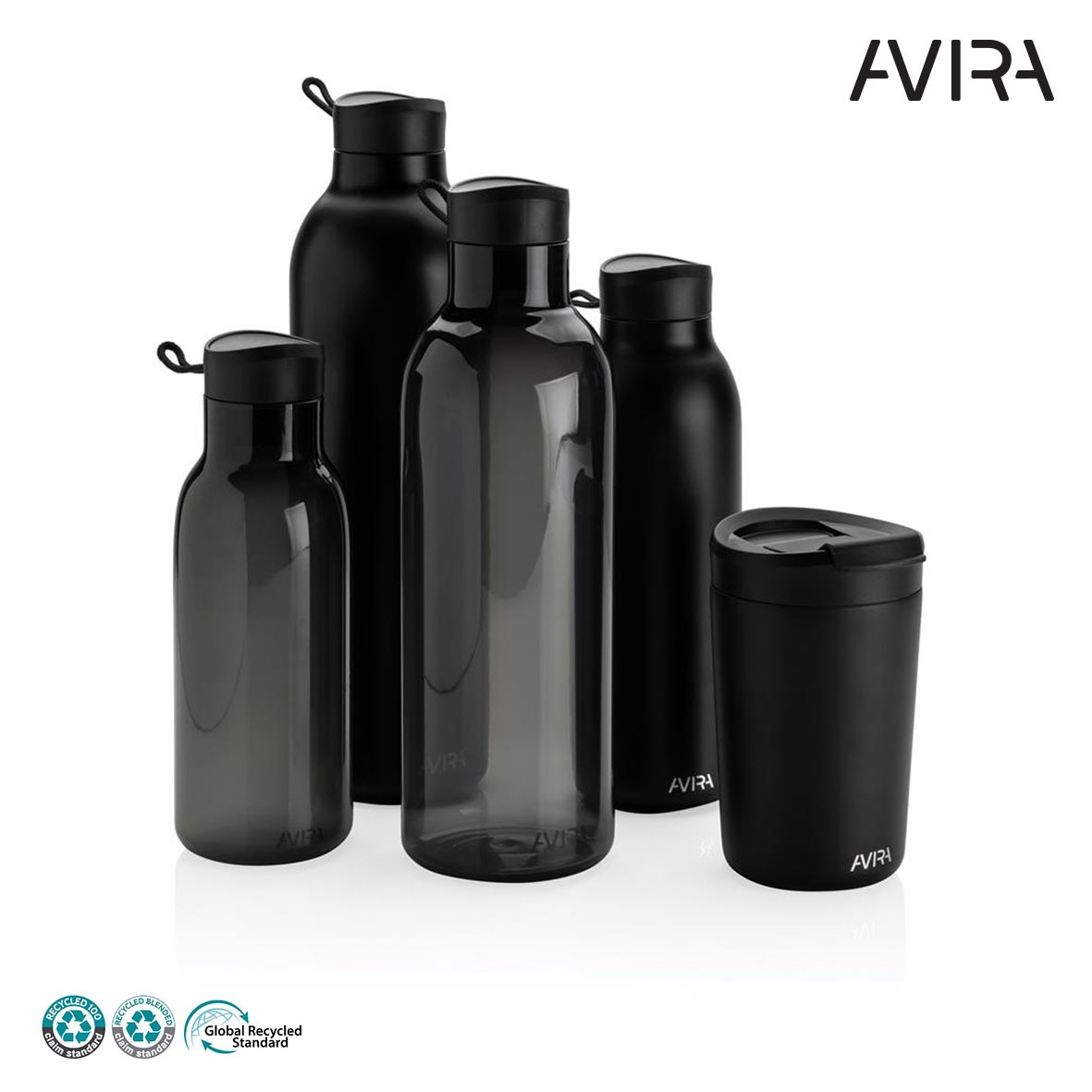 Bouteille d’eau rpet recycle personnalise avira-noir