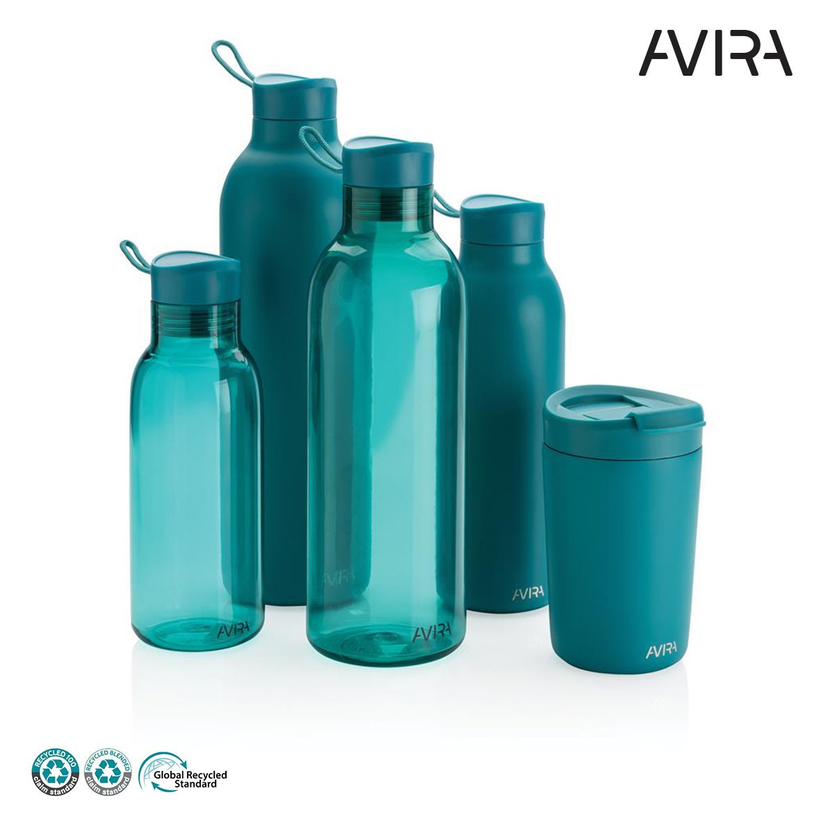 Bouteille d’eau rpet recycle personnalise avira-turquoise