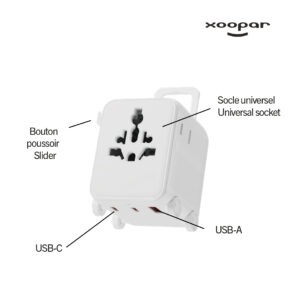 Adaptateur de voyage universel, plastique recyclé, Xoopar, Luggie